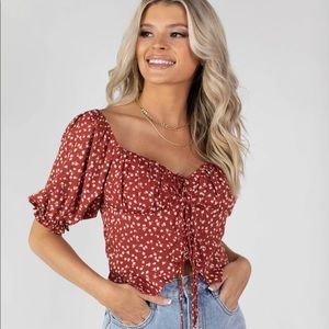 Kittenish Full Bloom Floral Lace Up Top